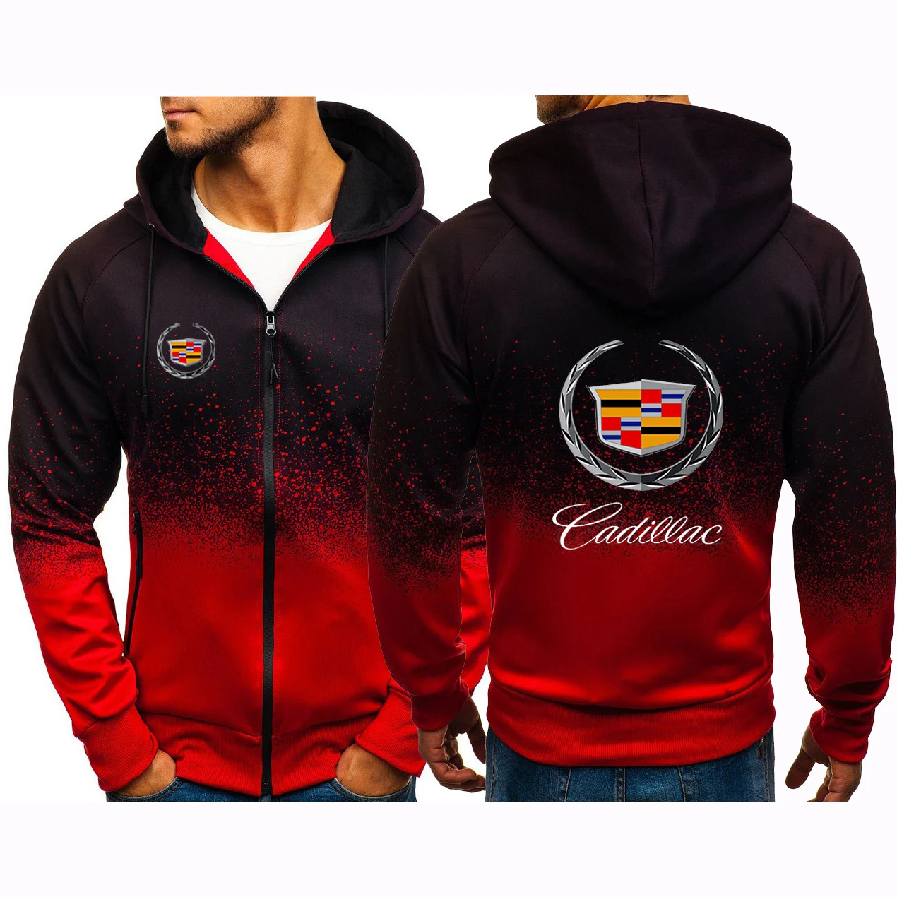 

2021 Cadillac Spring Autumn Men's Print Hoodies Zipper jackets Man Sweatshirts Casual Gradient Color Coats