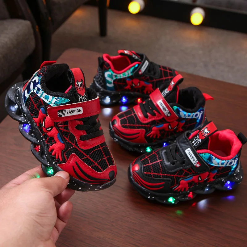 Colorful Lights Children Led Sneakers Spidermans Baby Shoes Marvel Glowing with Light-up Sole Luminous Kids Boys Girls | Детская одежда