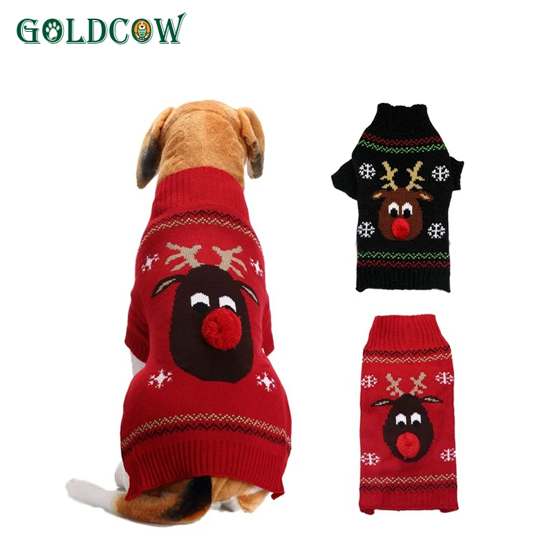 Роскошный красный свитер с носом для собаки Рождественская одежда домашних