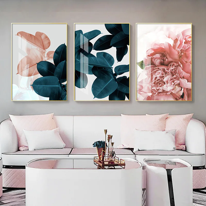 

Pink Green Flower Leaf Nordic Wall Poster Art Print Canvas Painting Abstract Wall Pictures for Living Room Modern Home Decor