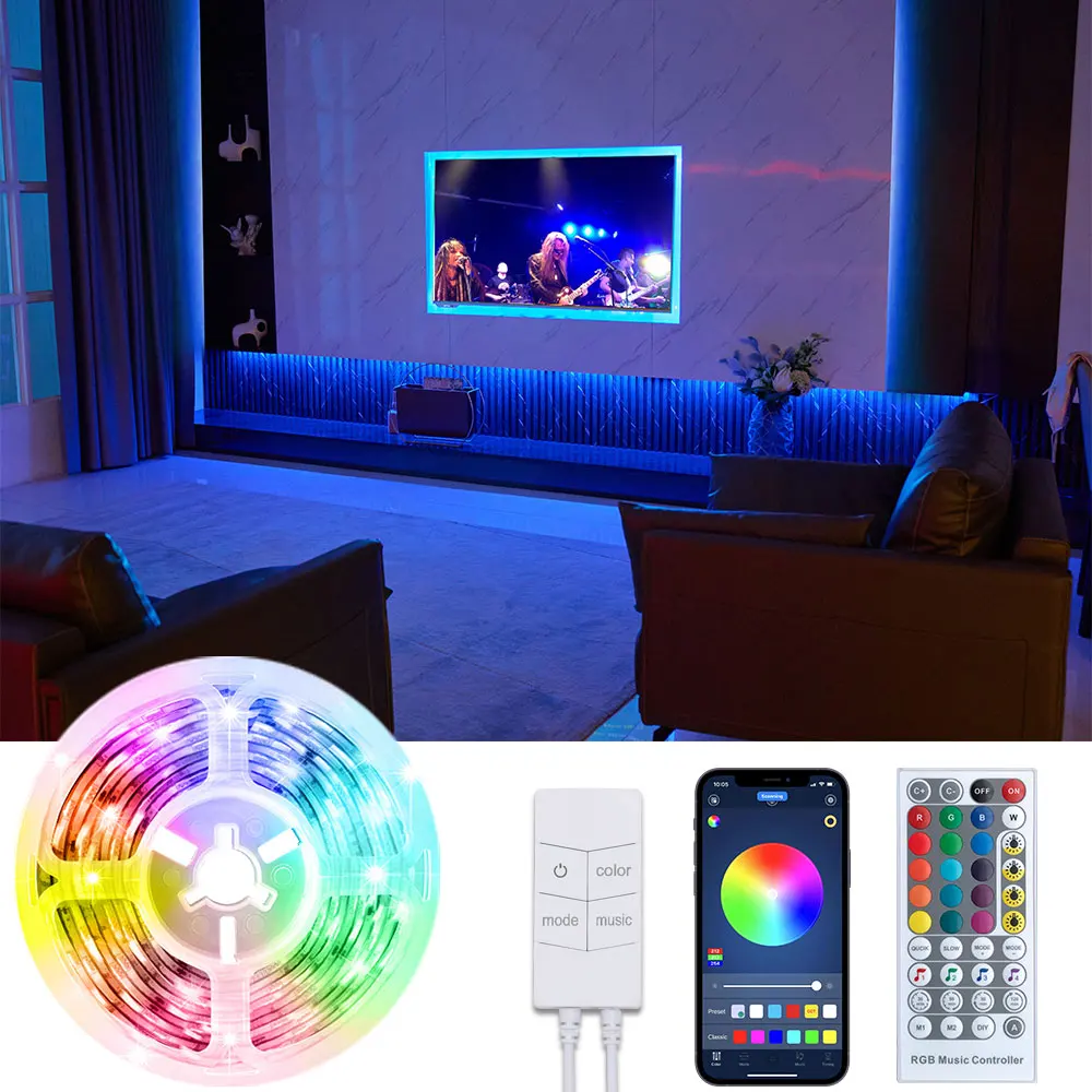 

Светодиодная лента COZYLAMP, 5 в постоянного тока, SMD 5050, USB светильник RGB, гибкий ремень, Bluetooth, инфракрасный пульт дистанционного управления, ТВ, н...