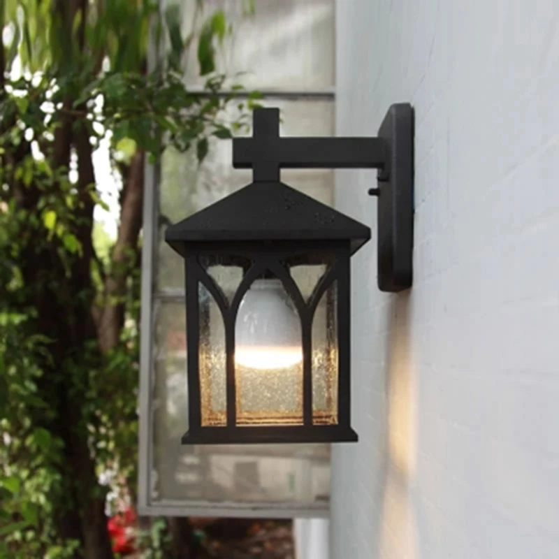 

European simple wall lamp transparent glass waterproof outdoor lamp aluminum alloy E27 retro lighting lamp