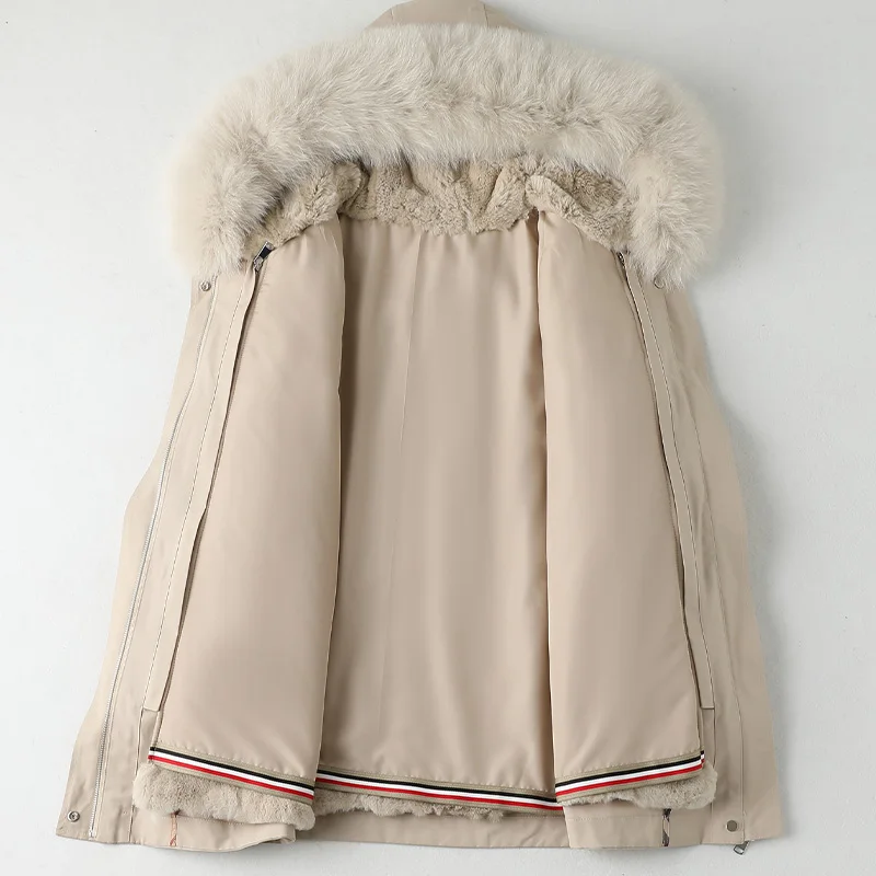 Женская парка с подкладкой из натурального Лисьего меха теплая Длинная зимняя