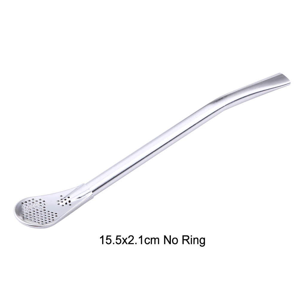 15.5x2.1cm No Ring Нержавеющая сталь соломенная ложка Чайный фильтр Yerba mate трубочки для чая Bombilla Gourd многоразовые чайные инструменты барные аксессуары - Цвет: 15.5x2.1cm No Ring