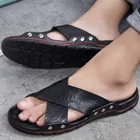 Шлепанцы Mazefeng мужские кожаные, повседневные сандалии известного бренда, пляжные тапочки, обувь для лета, 2018