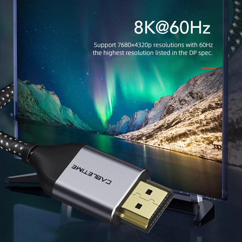 CABLETIME DisplayPort 1 4 кабель 8K 4K HDR 60 Гц 144 DP 32 Гбит/с видео для ноутбук с HDTV конвертер