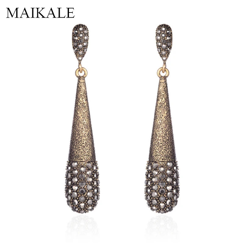 

MAIKALE Vintage Exaggerated Alloy Long Drop Earrings Gold Black Color Rhinestone Big Dangle Earring Party Jewelry Gifts