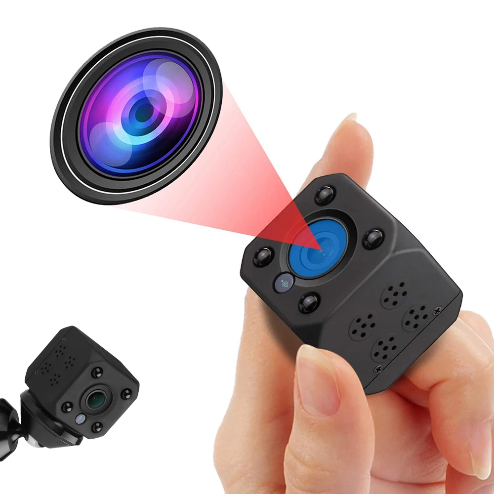 Мини камера маленькая квадратная камера, беспроводная, портативная, с функцией циклической записи, IP P2P удаленного мониторинга через приложение, с функцией сигнализации, скрытая шпионская камера 1080P DVR.