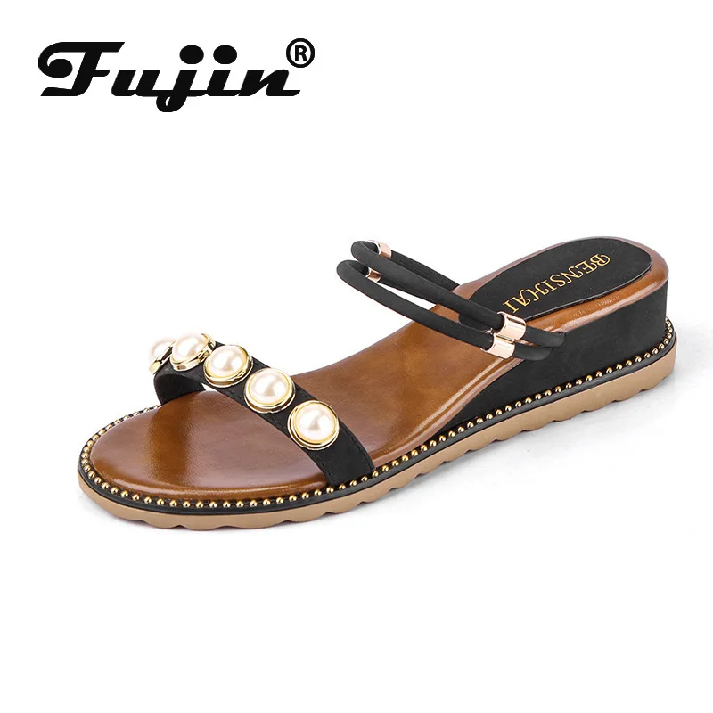 Fujin/женские босоножки Сезон лето Модель 2020 года Дышащая обувь на танкетке Модная