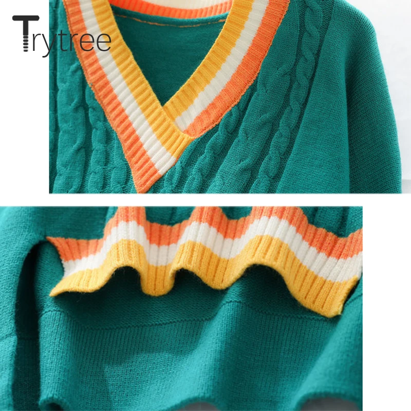 Зимний женский Повседневный свитер Trytree вязаный с V-образным вырезом пуловеры в