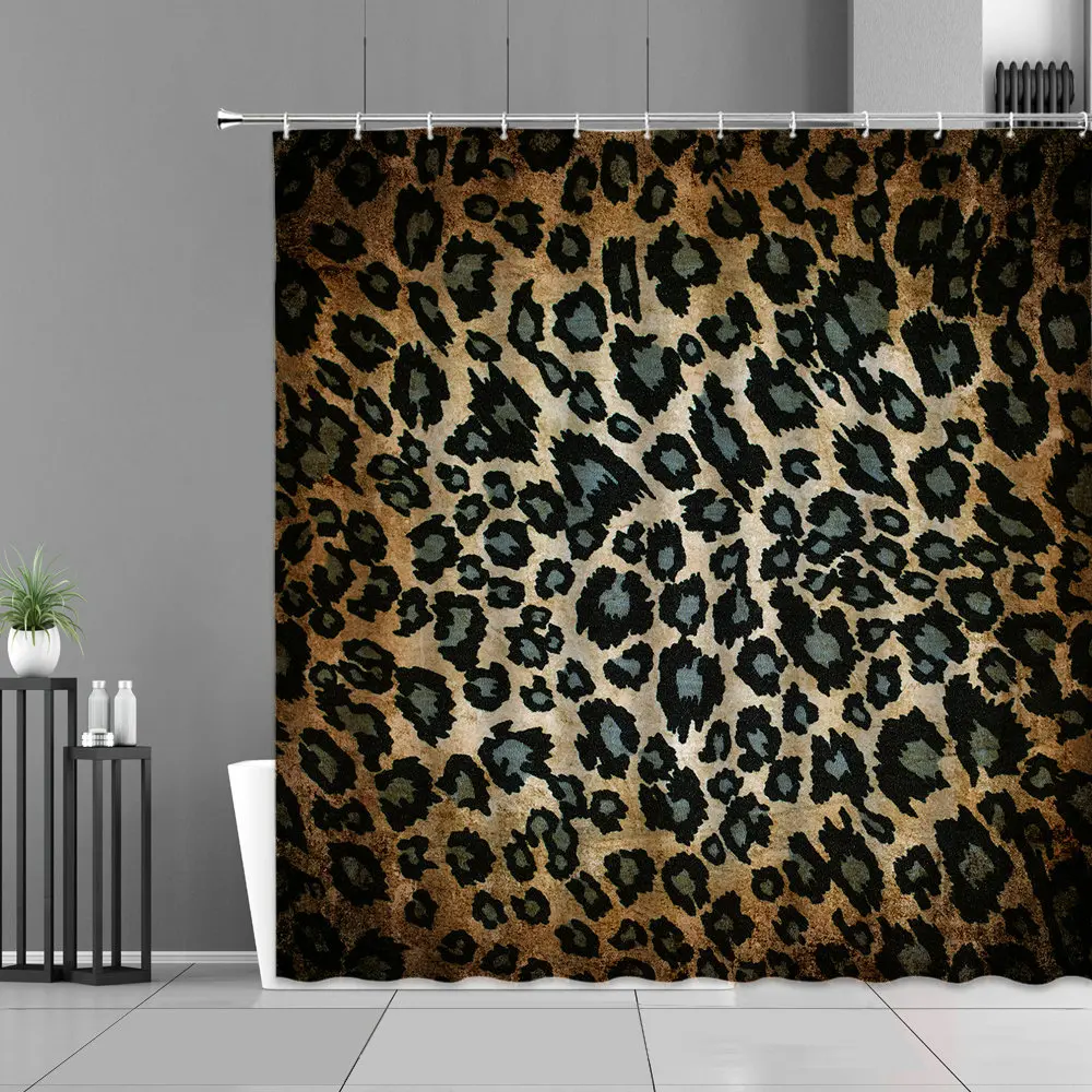 

Занавеска для душа с леопардовым рисунком, декоративная подвесная штора из водонепроницаемой ткани с принтом диких животных, для ванной ко...