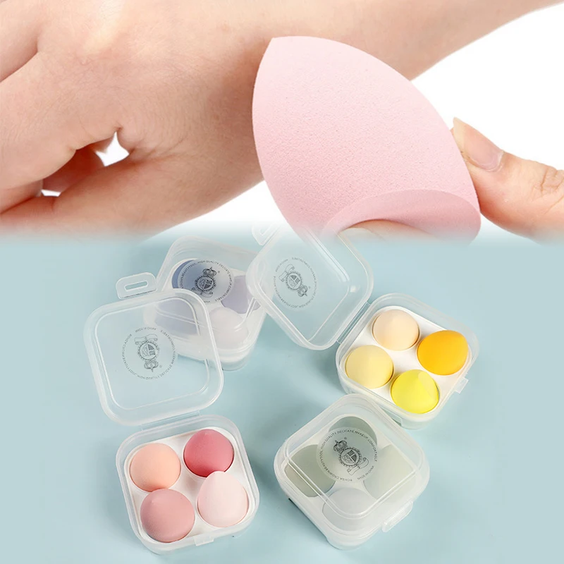 

4pcs Cosmetic Puff Powder Puff Water-drop Shape Makeup Egg Smooth Cushion Sponge with Storage Box Makeup Tools Accessories