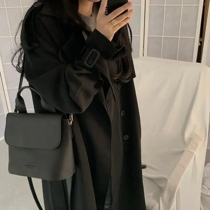 

Women Long Trench Coat Vintage Elegant Women's Outerwear Loose Casual Windbreaker Autumn Winter Double Breasted Overcoat Female