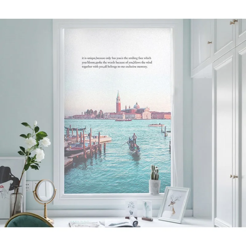 

Custom Size Glass Film Static Cling Northern Europe Landscape PVC Private Reusable Home Decorative Frosted Tint-Foil 40cmx100cm