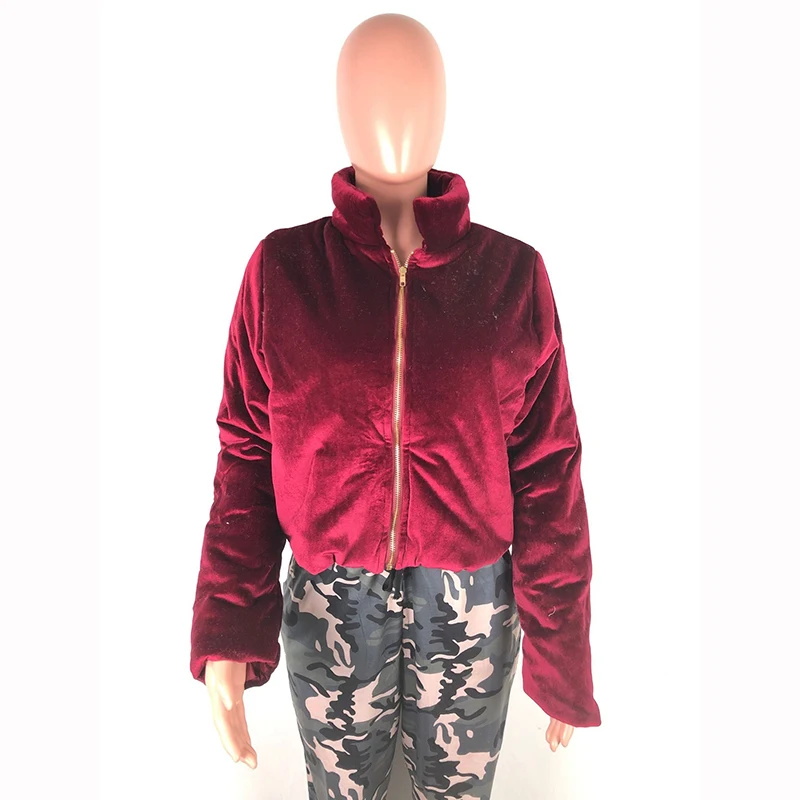 

Solid Color Flannel Stand Collar Long Sleeves Zipper Jacket New Winter Cotton Women Coat Warm Outfits