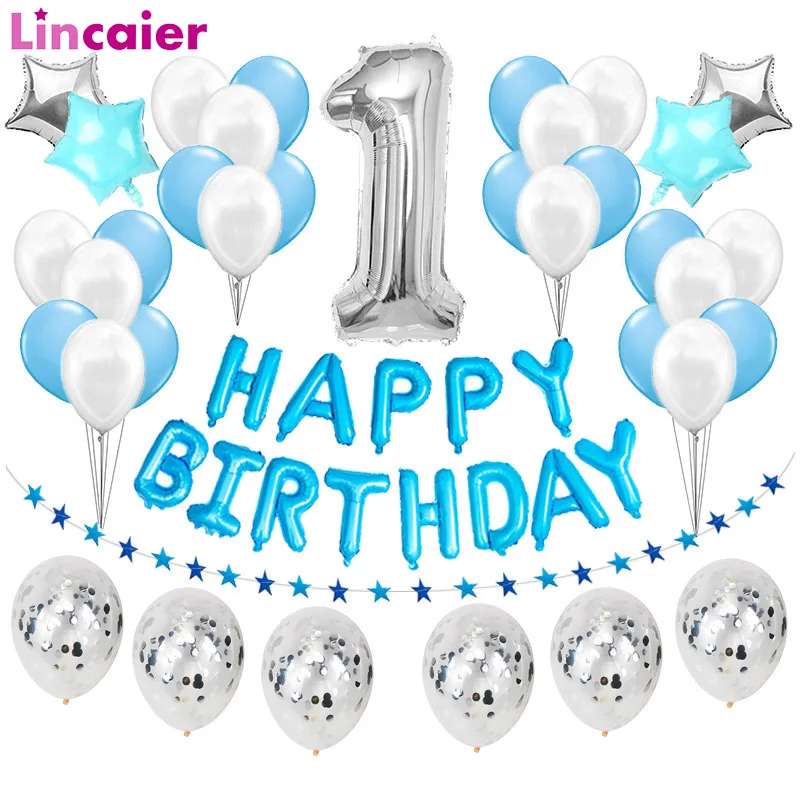 37 шт. синие латексные воздушные шары с серебряным номером 1 украшения для первого