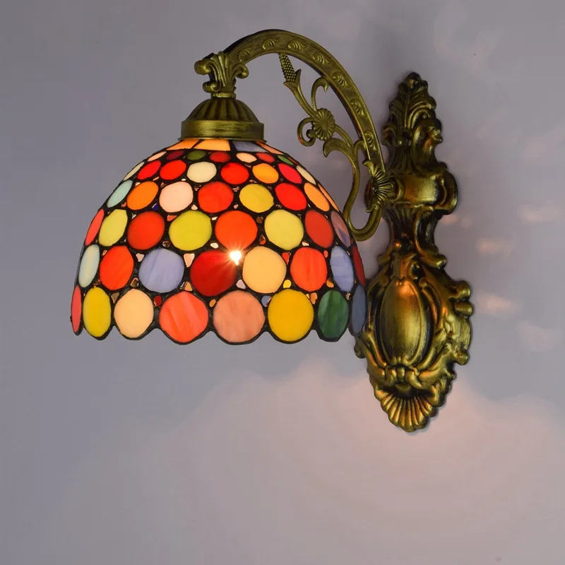 

European-Style Colored Glass Retro Mirror Front Lamp Bohemian Bedside Wall Lamp Aisle Taiyanghua Single-Head Color