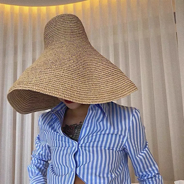 

202009-junxian-lanmang summer big wind brim raffia grass fashion Show holiday beach solid sun cap women leisure hat
