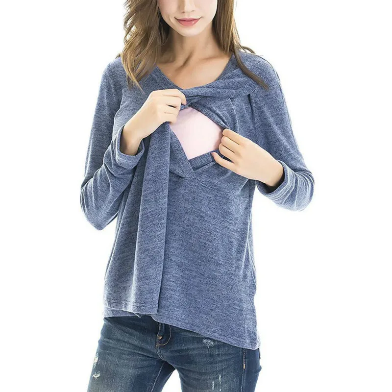 

Одежда для грудного вскармливания, теплая рубашка, Осень-зима, одежда для грудного вскармливания с длинным рукавом, топ для кормления