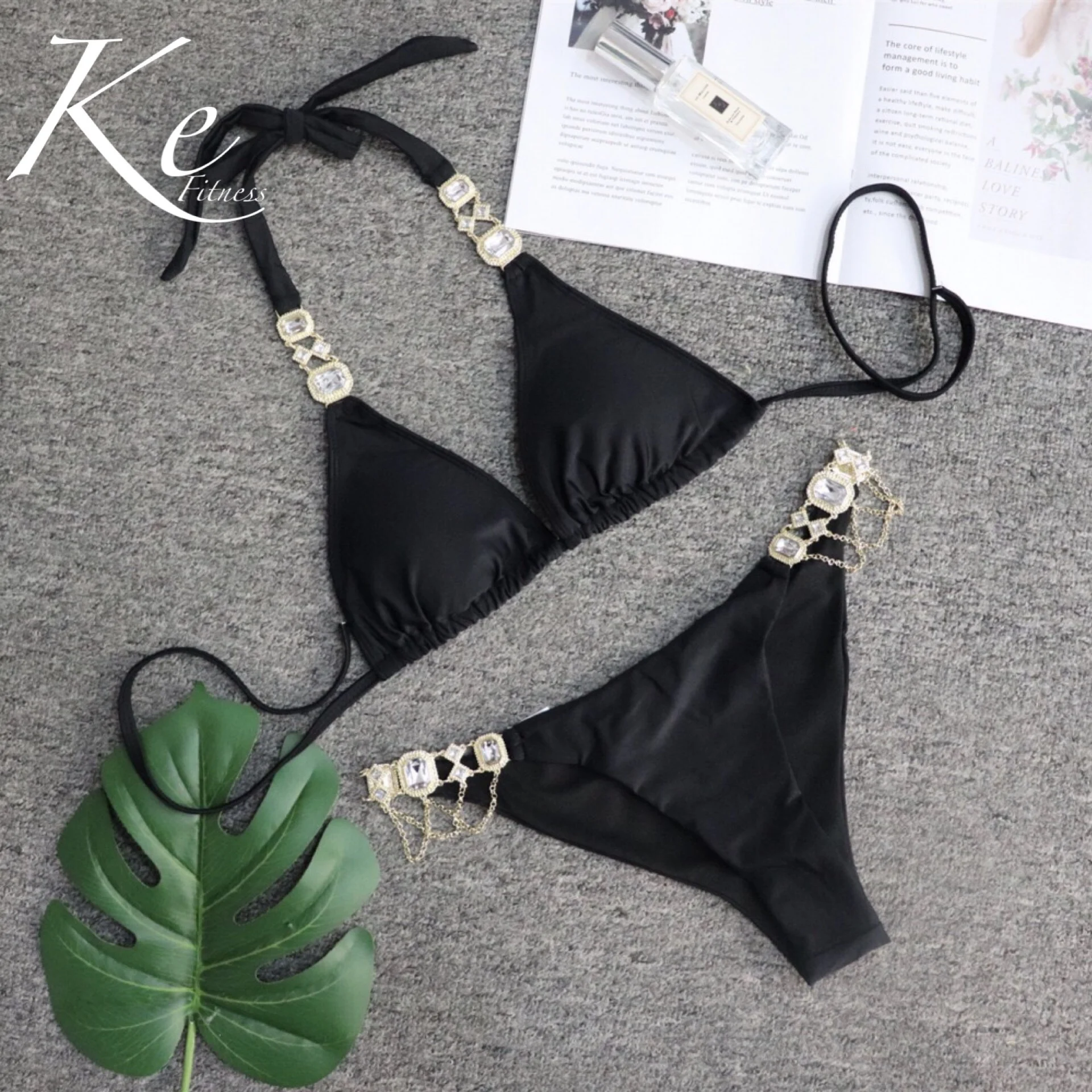 KE сексуальное бикини 2020 модели с рисунком в виде алмазной цепи купальник золото
