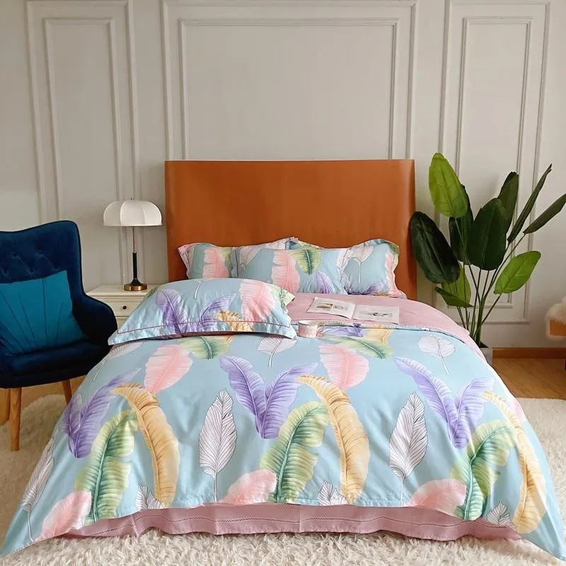 

100%Cotton Soft Duvet cover set Tropical Botanical Bedding Set Floral Leaves Duvet Cover with Zipper Ties Bed Sheet Pillowcases