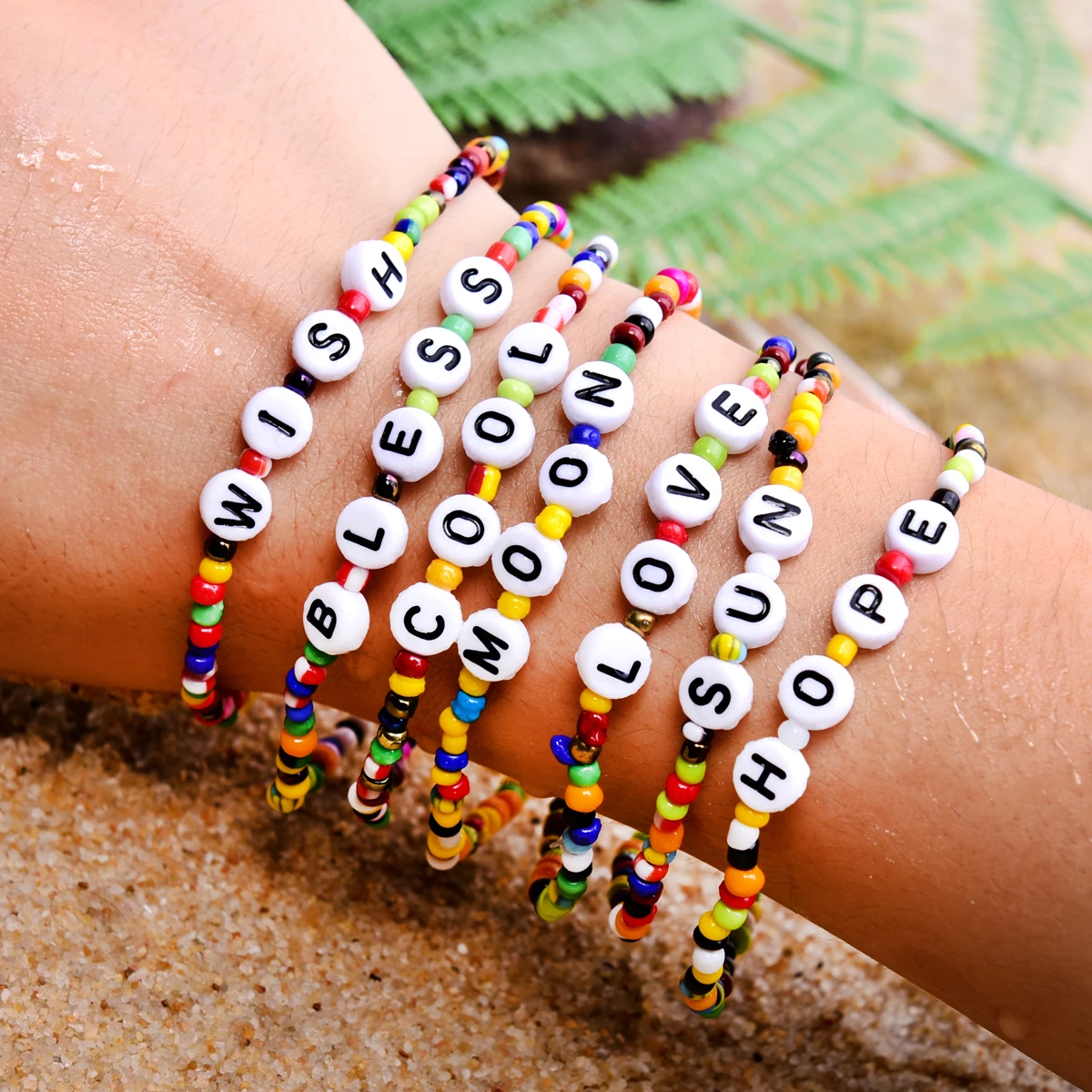 

MOON GIRL Colorful Seed Beads Charm Letter Bracelet Stretchy Hope Bless Boho Friendship Pulseras Femme Jewelry