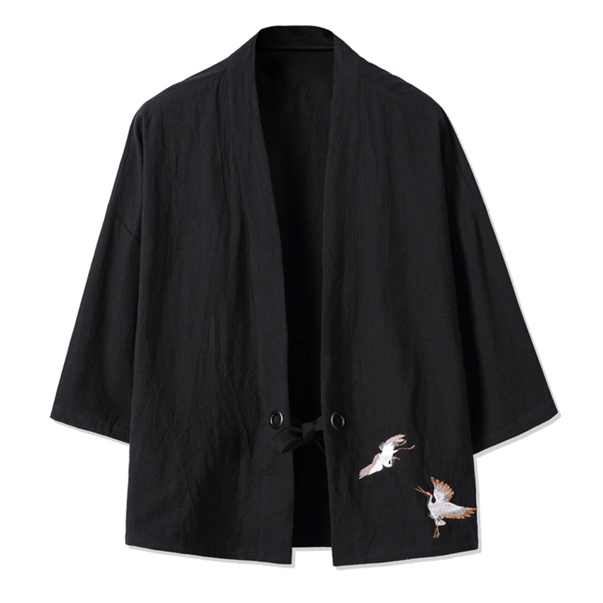 Кран вышивка Haori Kimono Харадзюку японский Стиль размера плюс для мужчин костюм