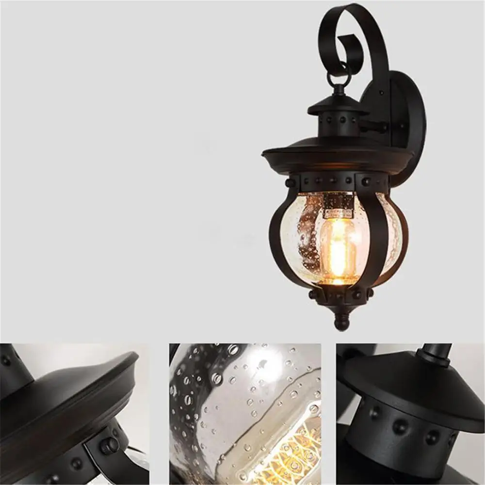 Vintage Wall Lantern Outdoor Light Fixture Black Sconce Porch with E27 Base Socket Anti-Rust Seeded Glass Waterproof lamp | Лампы и