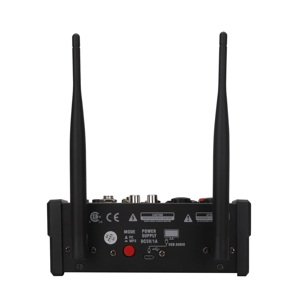 

New design professional build-in 48V Phantom power 4 channel usb audio mixer with wireless microphone