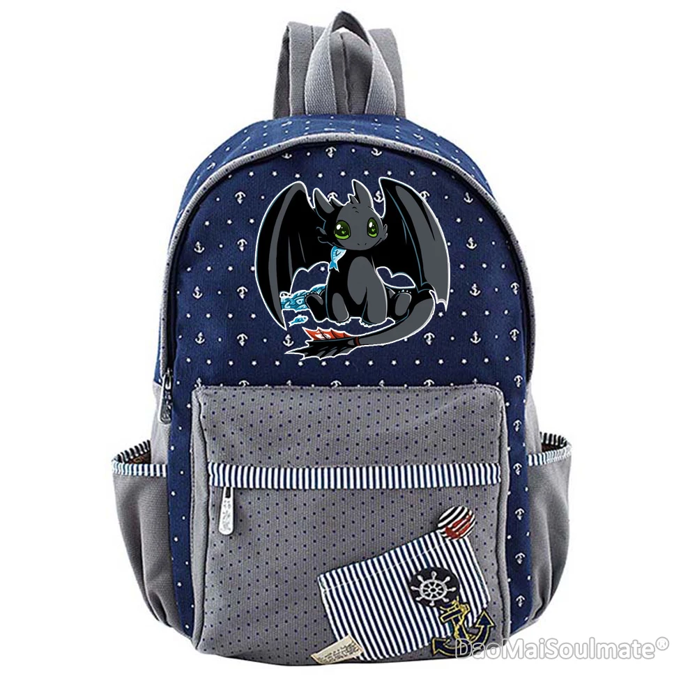 Dark Blue 3 Как приручить дракона мультфильм рюкзак для девочки Цветочный прекрасный холст сумка рюкзаки для студентов девочек рюкзаки школьные сумки - Цвет: Dark Blue 3