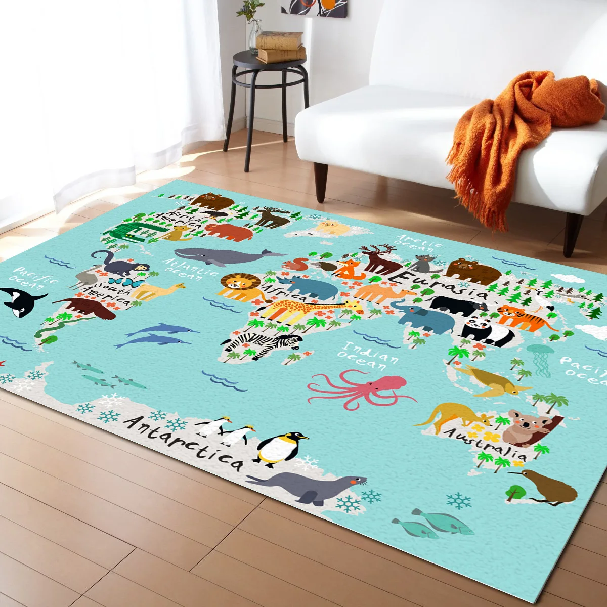 

Animal Map World Cartoon Pattern Carpets for Living Room Bedroom Area Rug Kids Room Play Mat 3D Printed Home Large Carpet