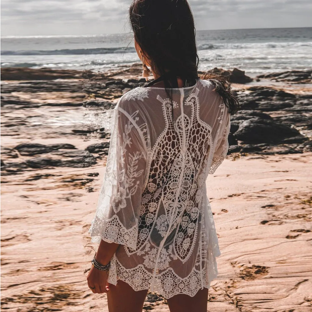 Женская Повседневная однотонная кружевная блузка без рукавов Прозрачная