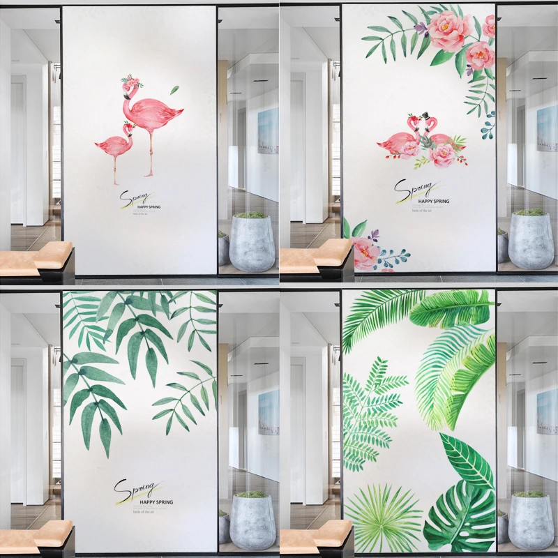 

Customized Green Plant Pattern Glass Sticker Opaque Office Bedroom Bathroom Window Frosted Film Balcony Kitchen Shading Film