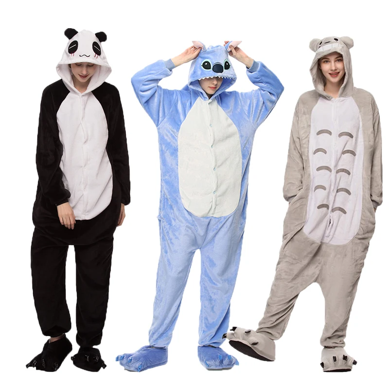 

Winter Flannel Pyjamas Women Cute Cartoon Animal Pajamas Sets Panda Onesie Adult Warm Soft Sleepwear Jumpsuit