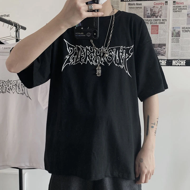 Футболка мужская оверсайз с коротким рукавом и принтом в стиле Харадзюку |