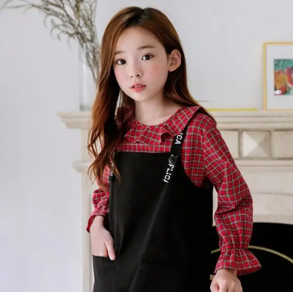 2 шт. клетчатая рубашка с оборками и платье без бретелек на Возраст 4-14 лет | Мать