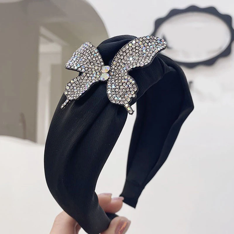 

1Pcs Fashion Women Headband Top Quality Butterfly Rhinestone Hairband Center Knot Headwear Wide Head Hoop Hair Accessories