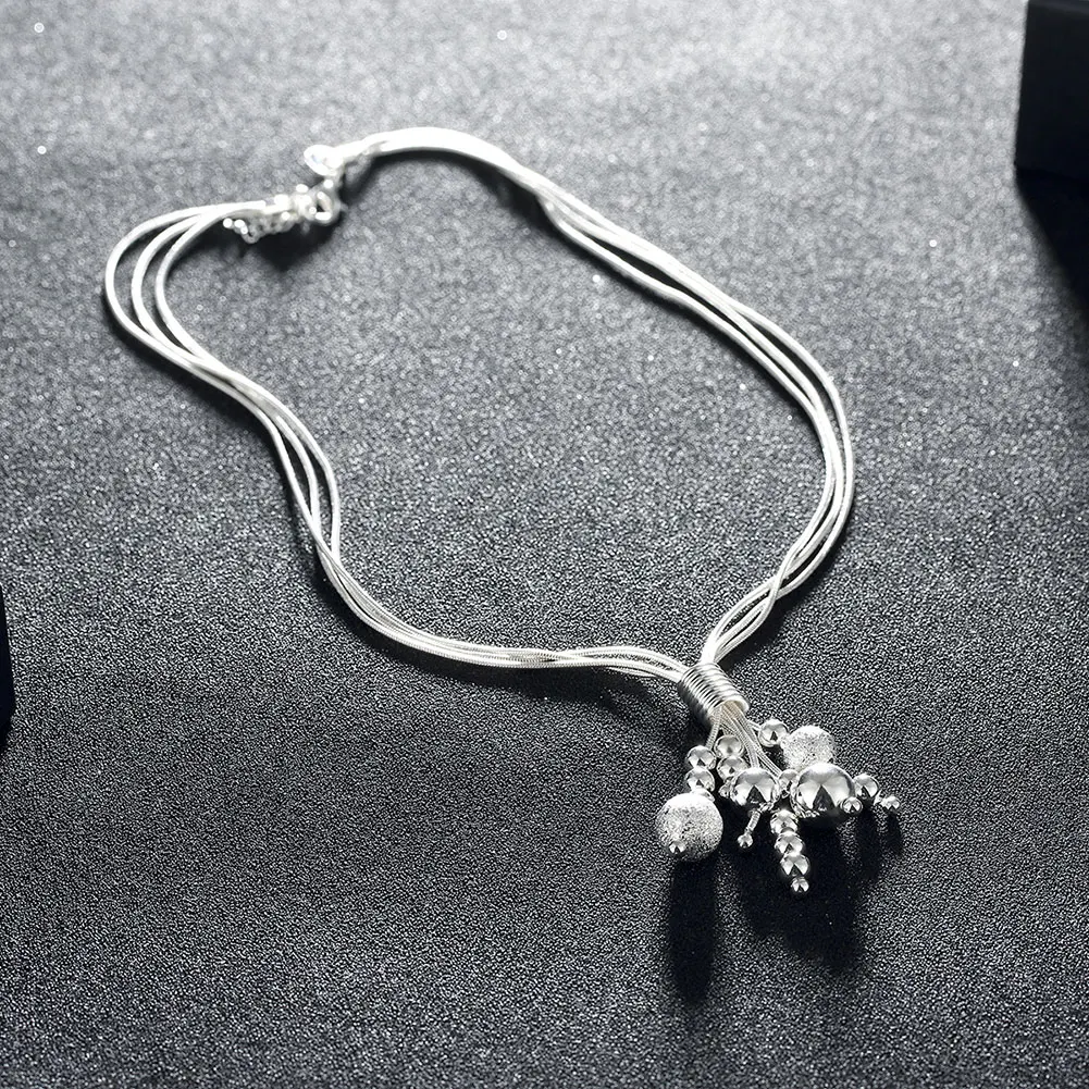 

Korean fashion 925 Stamped Silver Tassel Snake Chain Beads Necklaces for woman Charms Jewelry Party wedding accessories Gifts