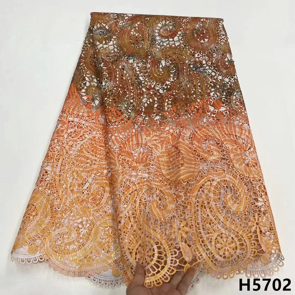 

Гипюровая кружевная ткань с блестками, африканский дизайн на заказ, 2021, кружево во французском стиле, кружевная ткань для свадьбы HX5702
