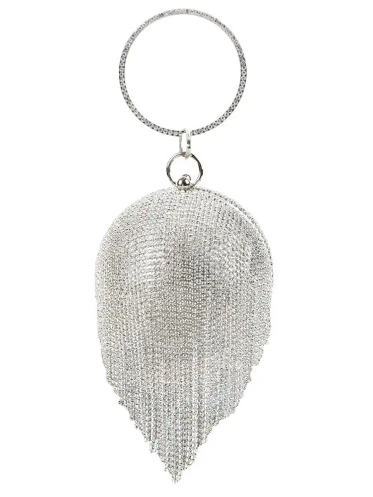 

Handbag Spherical Evening Bag 2021 Pearl Evening Pack Rhinestone Fringe Banquet Clutch Handmade Handbags For Women Clutches