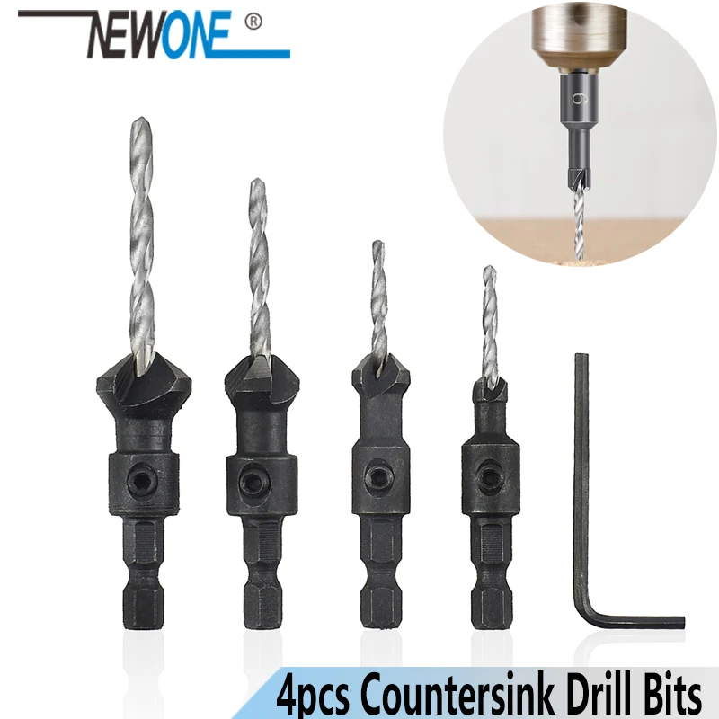 

NEWONE 4pcs/set HSS Drill Bits Set Hex Shank #6 #10 #13 #16 Countersink Drill Bit For Woodworking Tool