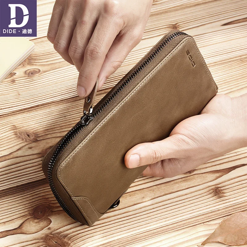 DIDE New Famous Brand Men Long Wallets Genuine Leather Coin Purse Male Purse Card Holder Clutch Wallet Business Vintage Bag