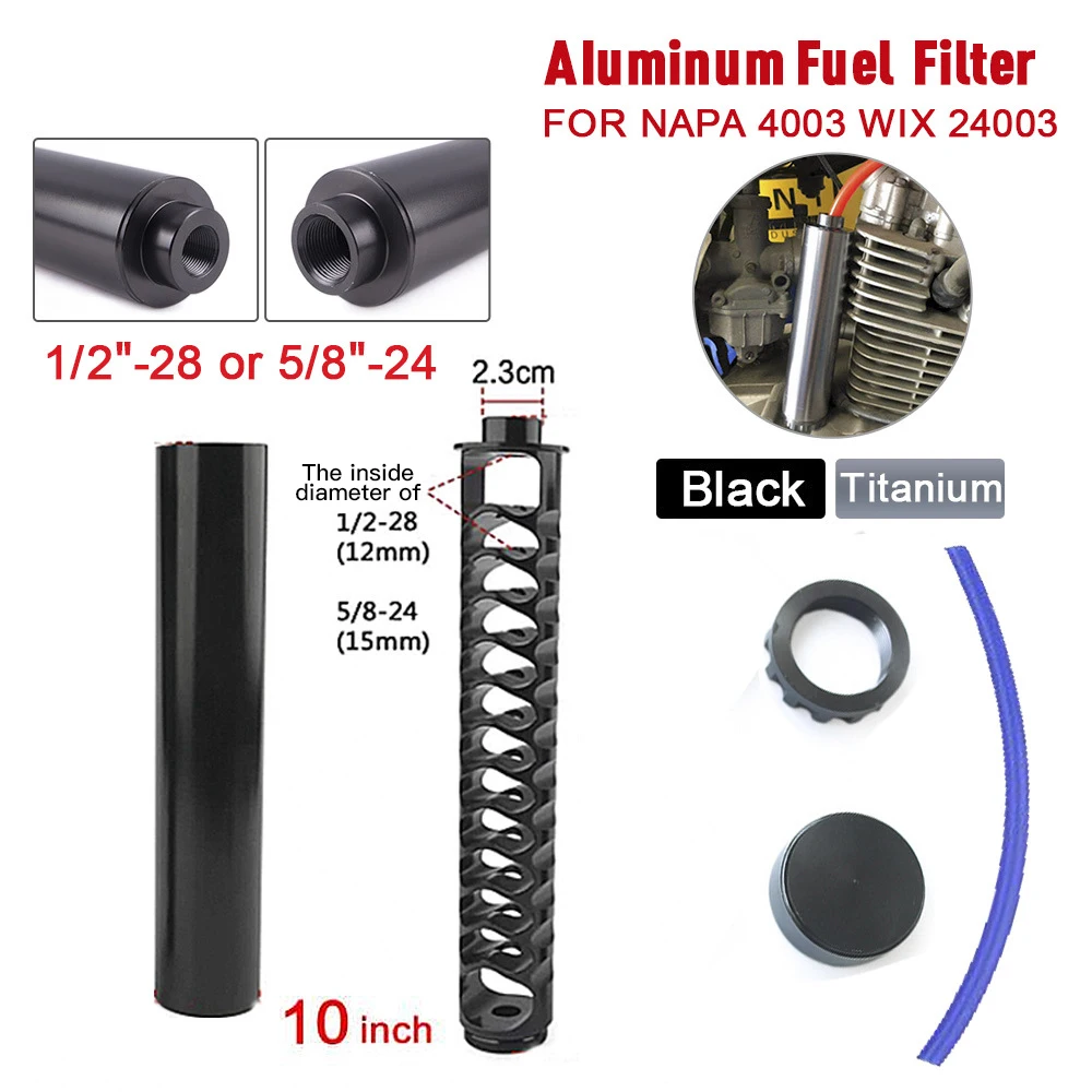 

10 Inch 1/2-28 5/8-24 Spiral Single Core Car Fuel Filter Solvent Aluminum Alloy Trap Filters Parts For Napa 4003 Wix 24003