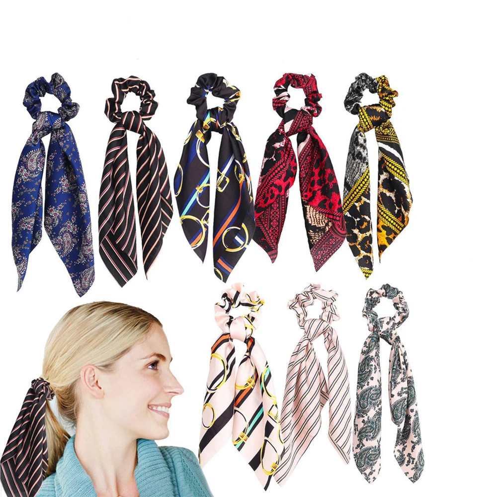 Новинка резинки для волос в полоску с цветочным принтом и бантом модные девочек