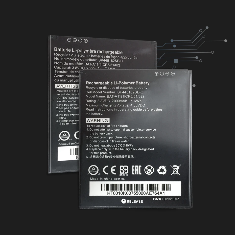 Протестированный литий-полимерный аккумулятор 2000 мАч для Acer Liquid Z410 T01 Z330 BAT A11