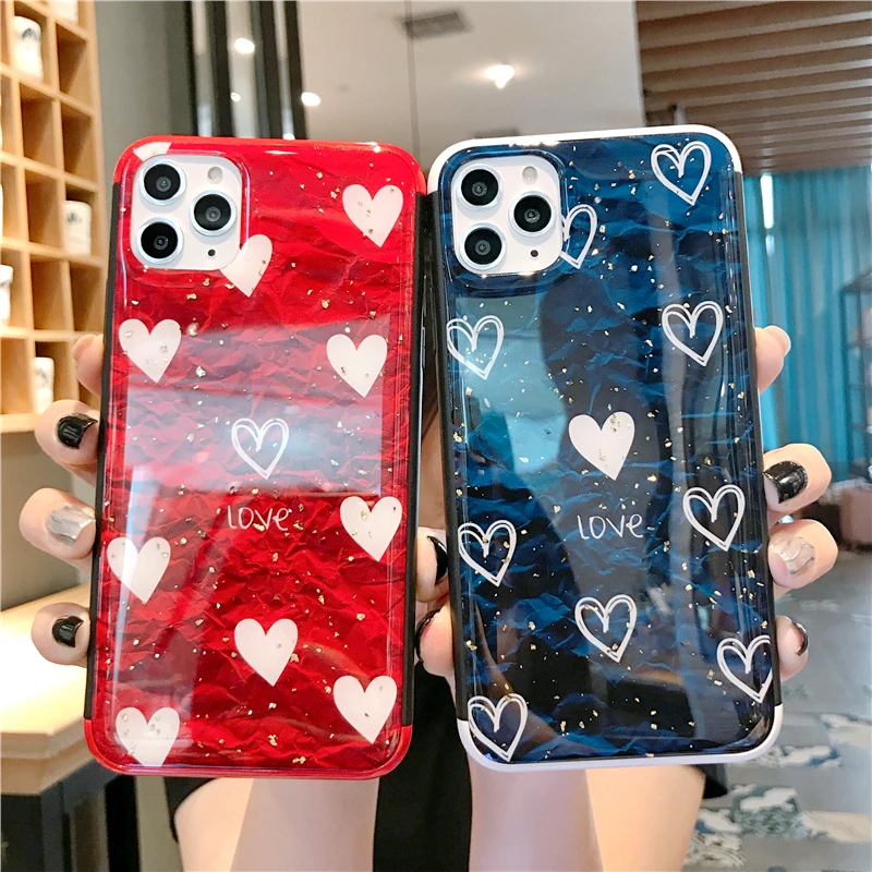 For iphone 11Pro Max X 6 7 8 6s Case Fundas XR XS 11 Pro s Plus Cover Glitter Heart Love Phone |