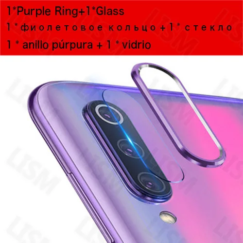 Purple Ring Glass Для задней камеры Xiao mi 9 mi 9 SE Red mi Note 8/7/Pro Алюминиевый чехол с металлическим кольцом для защиты экрана или с задней стеклянной пленкой для объектива - Цвет: Purple Ring Glass