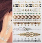 Новинка, водостойкая металлическая временная татуировка Flash, золотые и серебряные татуировки, женские татуировки с цветком хны, дизайнерские татуировки, наклейки для боди-арта, 1 шт.