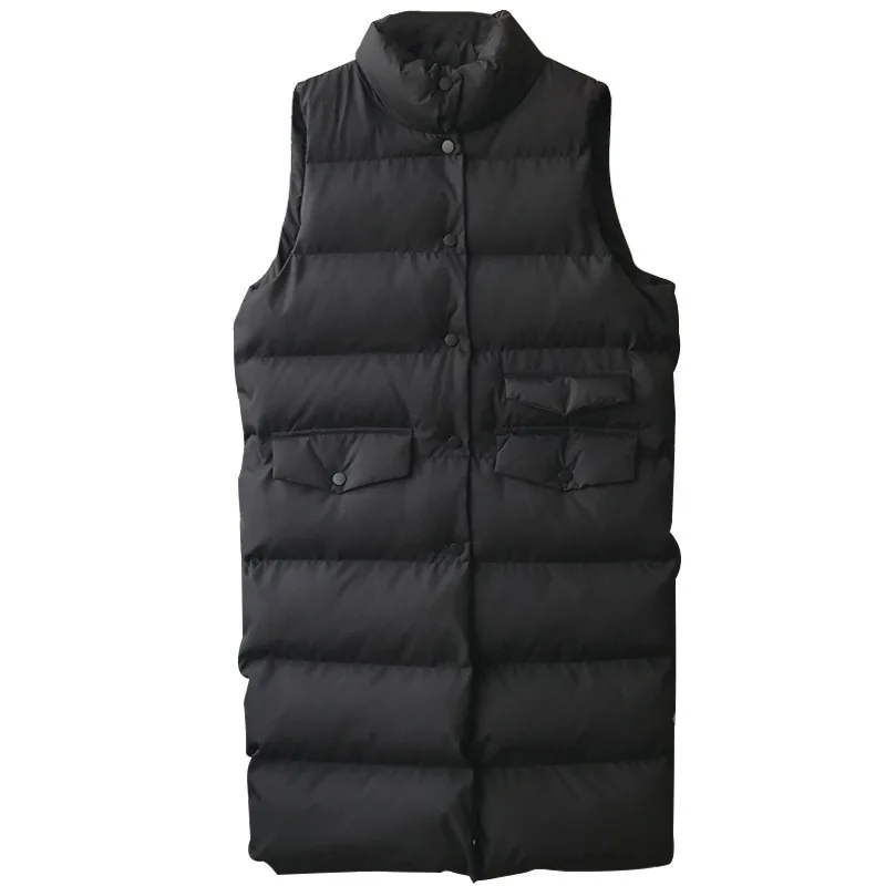 

2020 New Autumn Winter Medium-long Women Cotton Vests Stand Collar Solid Color Casual Female Cotton-padded Jacket Coat for Mujer