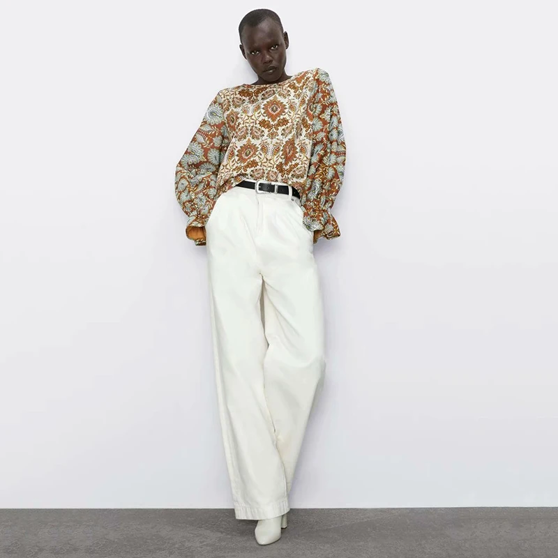 Женская толстовка с принтом подсолнуха ZA богемная круглым вырезом и